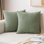MIULEE Pack of 2 Decorative Throw Pillow Covers 22x22 Inch Soft Boho Striped Textured Corduroy Pillow Covers Modern Farmhouse Home Decor for Couch Bed Sofa Living Room Sage Green