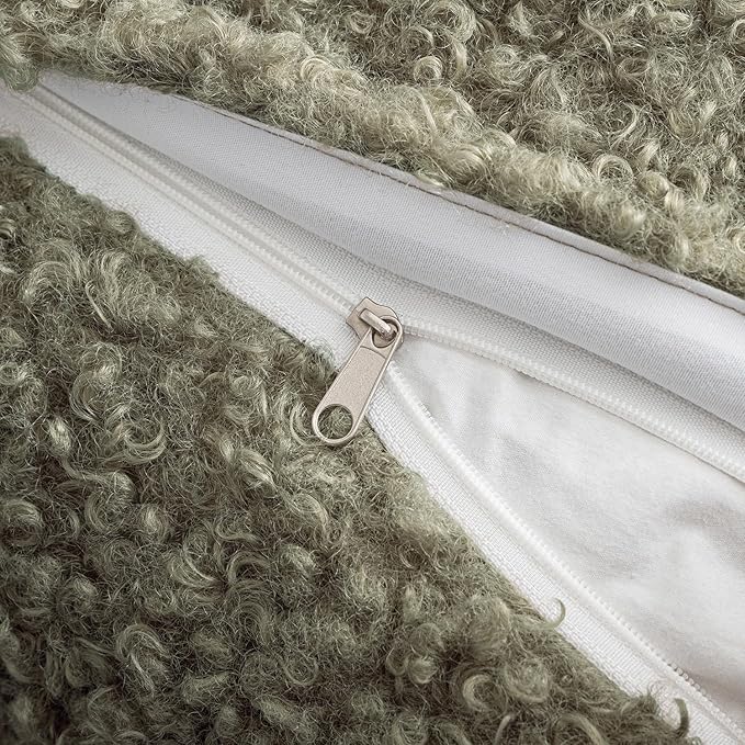 MIULEE Pack of 2 Throw Pillow Covers 18x18 Inch Sage Green Faux Fur Decorative Sherpa Pillow Covers Fuzzy Accent Soft Sheepskin Fleece Cushion Cases for Boho Home Decor Couch Living Room Bed