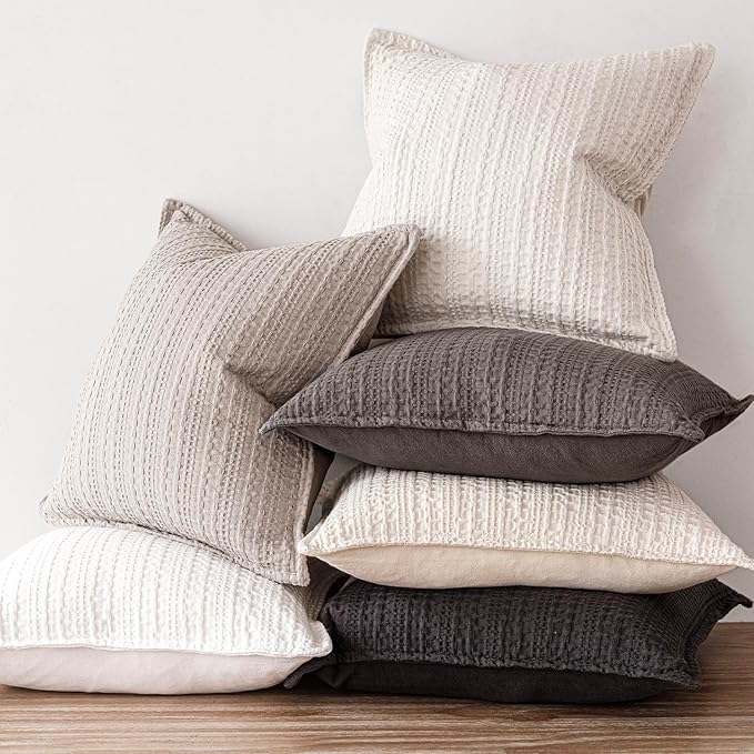 Foindtower Set of 2 Decorative Cotton Waffle Weave Lumbar Throw Pillow Covers Euro Shams Cushion Covers Accent European Pillowcase For Bed Couch Bedroom Living Room Home Decor 12×20 Inch Natural Ivory