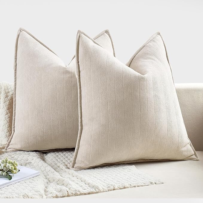 MIULEE Pack of 2 Christmas Cream Beige Decorative Pillow Covers 24x24 Inch Soft Chenille Couch Throw Pillows Farmhouse Cushion Covers Euro Shams with Elegant Design for Sofa Bedroom Living Room