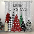Christmas Trees Shower Curtain, Chic Boho Xmas Tree Snowflake Shower Curtain Set, Farmhouse Holiday Winter Shower Curtain Bathroom Decor with Hooks Grey Fabric Machine Washable with Hooks, 72 x 72 in