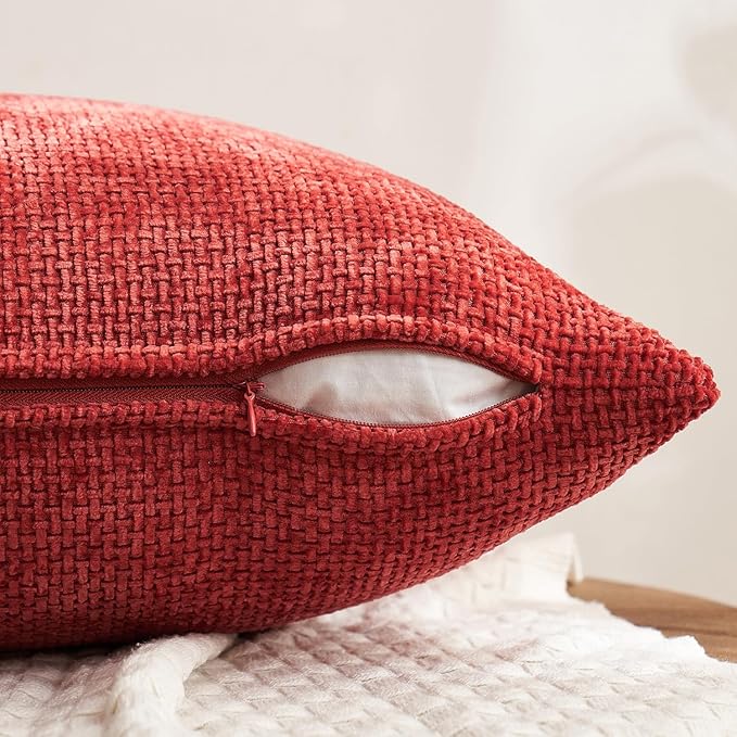 MIULEE Christmas Red Pack of 4 Couch Throw Pillow Covers 20x20 Inch Soft Decorative Chenille Pillow Covers Farmhouse Accent Cushion Covers for Boho Home Decor Sofa Bedroom Living Room