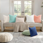 decorUhome Faux Fur Throw Pillow Covers 16x16 Set of 2, Decorative Soft Plush Striped Neutral Couch Euro Pillow Covers with Velvet Back for Sofa, Bed, Living Room Home Decor, Blush Pink