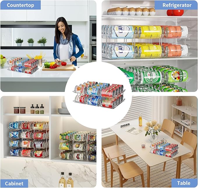 Can Organizer for Pantry Free Combination Can Dispenser, Clear Thickened 2 Pack 2-Tier Storage Rack for 48 Cans Suitable for Cabinet Pantry Fridge Countertop (3 * 2)
