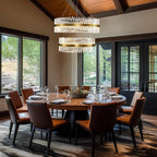 Modern Crystal Chandeliers, Double Tier 40"+32" Large High Ceiling Chandelier. Elegant Crystal Chandelier Hangs from The Ceiling of The Living Room, Stairwell, and Foyer.