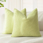 Foindtower Pack of 2, Curly Faux Fur Decorative Throw Pillow Covers Soft Neutral Plush Cushion Case with Zipper Cozy Pillowcase for Home Living Room Couch Bed Sofa 18 x 18 Inch, Grass Green