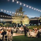 Mlambert 3-Color in 1 Dimmable Solar String Lights Outdoor, 48FT Patio String Lights with Remote and 15+3 Waterproof LED Bulbs for Bistro-White Cord