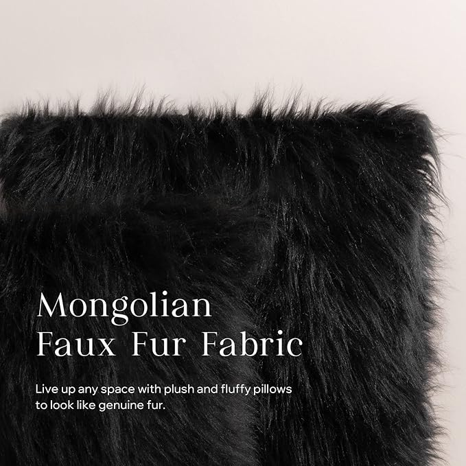 Phantoscope Pack of 2 Faux Fur Solid Throw Decorative Pillow Cover Cushion Covers Luxury Soft Decorative Pillowcase Fuzzy Pillow Covers for Bed/Couch,Black 12 x 20 Inches