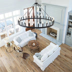 Large Farmhouse Wagon Wheel Chandelier 53",30-Light Black Round Rustic Ceiling Pendant Lighting Fixture,Industrial Chandeliers for high Ceilings Outdoor Porch Living Dining Room Kitchen Foyer