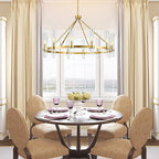 Untrammelife 12-Light Gold Chandelier with Clear Glass, 36” Large Wagon Wheel Chandelier Farmhouse Dining Room Light Fixture Modern Round Chandeliers for Dining Room Foyer