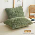 XeGe Faux Fur Fluffy Throw Pillowcases, Plush Shaggy Soft Furry Pillow Covers, Fuzzy Decorative Pillow Cases, Velvet Pillow Shams for Bed Couch Sofa Zipper Closure, Set of 2(Standard, Sage Green)