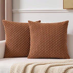 Kevin Textile Decorative Pillow Covers Set of 2 Striped Plush Corduroy Pillows Pillowcases Boho Home Decor Cushion Covers for Couch Sofa Bed Living Room 16x16 Inch, Burnt Orange