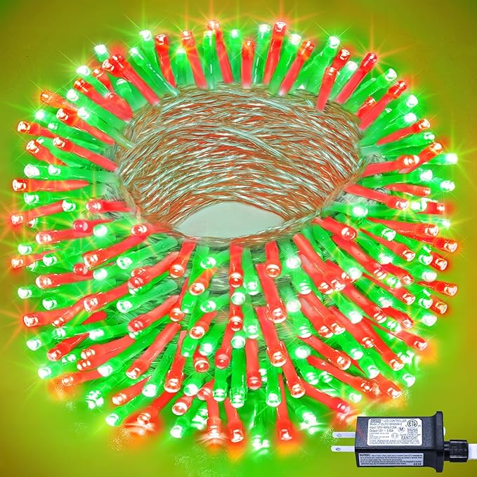 100FT 300 LED Christmas Lights Outdoor, Plug in Christmas String Lights Indoor, Waterproof & 8 Modes & Timer Function, Connectable Fairy Twinkle Light for Bedroom Patio Wedding Party Decor, Red Green