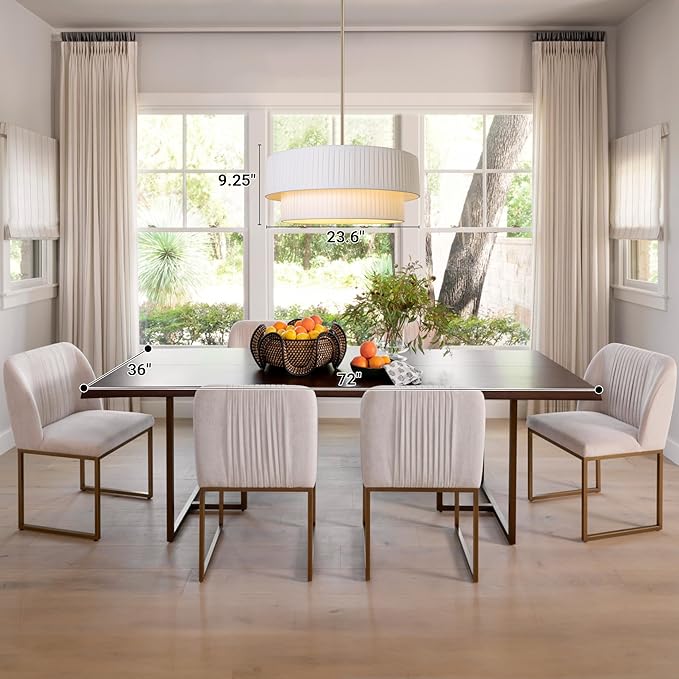 LamQee Large Modern Fabric Chandelier, 2-Layer 23.6inch Drum Light Fixture Gold Haning Ceiling Pendant Light with Adjustable Height for Dining Room Living Room Bedroom Kitchen Island