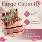 Large Makeup Cosmetic Countertop - Cosmetic Organizer - Vanity, Bathroom Storage for Skin Care Organizer - Space-Saving Design with Drawers - Open-Top, Gold Accents, Portable Side Handles (Pink)