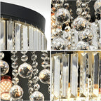 Black 9-Light Crystal Chandelier 22'' Modern Semi Flush Ceiling Crystal Hanging Light Fixture Sparkling Decoration for Entryway Bedroom Living Dining Room Kitchen Island Hallway Foyer