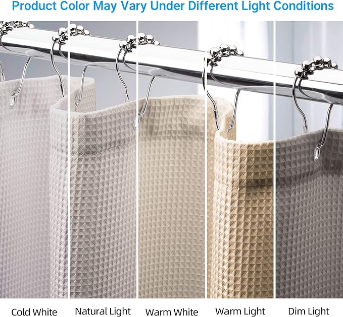 AmazerBath Waffle Shower Curtain, Khaki Shower Curtain Fabric with Waffle Weave, Hotel Quality Bathroom Shower Curtains, Heavy Duty, 72 x 72 Inches