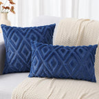 decorUhome Couch Throw Pillow Covers 16x16 Set of 2, Decorative Soft Plush Faux Wool Neutral Accent Pillow Covers for Bed Sofa Living Room, Blue