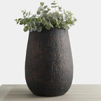 20" H Weathered Concrete Tall Planter, Black Large Outdoor Indoor Decorative Flower Pot with Drainage Hole, Modern Round Style for Home, Garden, Patio, Courtyard, Bronze Rust with Green Tone