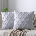 Set of 2 Soft Moroccan Throw Pillow Covers 16x16 Inch Plush Boho Decorative Pillow Cover Accent Cushion Case for Couch Sofa Bed, Grey