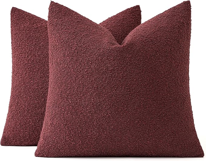 MIULEE 18x18 Inch Christmas Decorative Pillow Covers for Couch Bed Set of 2 Textured Boucle Neutral Winter Throw Pillows Burgundy Accent Solid Cushion Pillowcases Sofa Livingroom Home Decor