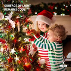 WATERGLIDE C6 Christmas Lights, 33ft 100 LED Faceted String Lights Green Wire Fairy Lights with Safe Adaptor, 8 Lighting Mode, Waterproof for Indoor Outdoor Patio Xmas Tree Party Decor, Red & Green