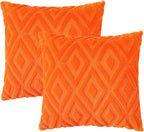 Pallene Orange Throw Pillow Covers 16x16 Set of 2, Soft Plush Faux Fur Decorative Couch Pillow Covers for Sofa Bed Living Room Pillow Cases with 3D Diamond Pattern