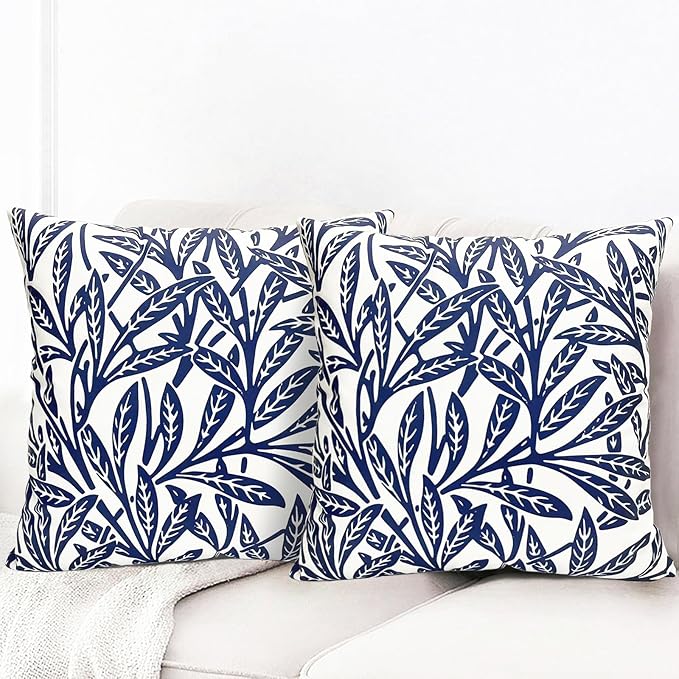 Decorative Throw Pillow Covers Set of 2 Blue Pillow Covers 20x20 inch Soft Short Plush Floral Throw Pillow Cases Square Farmhouse Outdoor Pillow Covers for Couch Sofa Bedroom Living Room