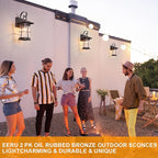 2 Pk Oil Rubbed Bronze Outdoor Sconces Light with Dusk to Dawn Sensor Photocell Exterior Porch Lanterns Outside Wall Lamps Waterproof Brown Metal with Seeded Glass Coach Light Fixtures for House