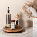 Round Decorative Tray Farmhouse Bathroom Decor Wood Riser Kitchen Countertop Organizer for Perfume, Candle, Plant, 9 inch Browm