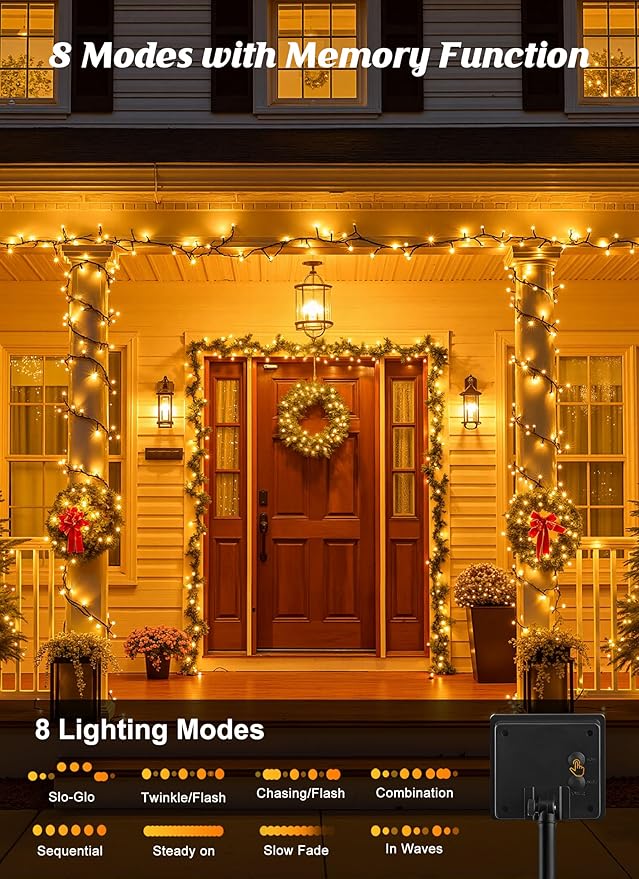 Brightown 2 Pack Solar String Lights Outdoor, Total 144Ft 400 LED Twinkle Fairy Lights Waterproof with 8 Modes Auto On/Off for Patio Tree Garden Party Home Wedding Christmas Decorations (Warm White)