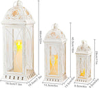 TRIROCKS Set of 3 Large Decorative Candle Lanterns 22''&16"&11" H Vintage Candle Holders for Garden Yard Patio Wedding Parties Events Christmas Indoors Outdoors(Beige with Gold Brush)