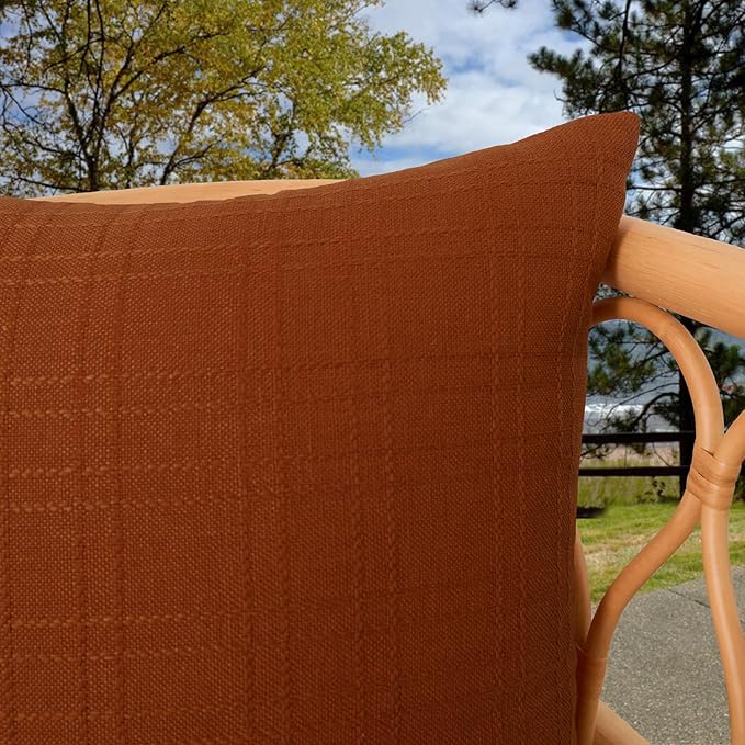 Kevin Textile Pack of 2 Outdoor Waterproof Pillow Covers Checkered Decorative Cushions Sham Throw Pillowcases Shell for Patio Tent Garden Couch Bed Sofa 20x12 Inch Burnt Orange