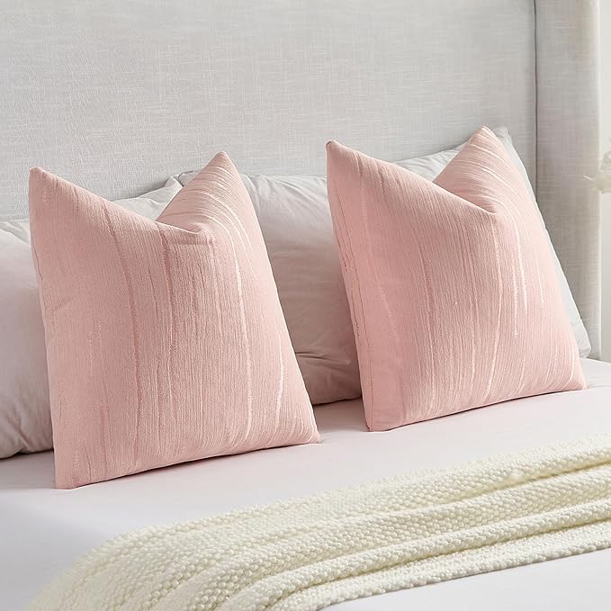 FUTEI Pink Chenille Decorative Throw Pillow Covers 24x24 Inch Set of 2,Soft Embossed Striped Textured European Cushion Case,Modern Home Decor for Couch Bed Living Room