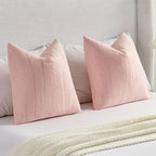 FUTEI Pink Chenille Decorative Throw Pillow Covers 24x24 Inch Set of 2,Soft Embossed Striped Textured European Cushion Case,Modern Home Decor for Couch Bed Living Room