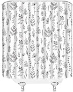 Black White Botanical Shower Curtain Boho Floral Farmhouse Neutral Cute Leaves Plant Retro Flowers Bathroom Curtain Set with Hooks(91" Wx70 H)