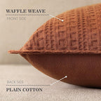 Foindtower Set of 2 Decorative Cotton Waffle Weave Throw Pillow Covers Euro Shams Cushion Covers Accent European Pillowcase for Bed Couch Sofa Bedroom Living Room Home Decor 22×22 Inch Burnt Orange