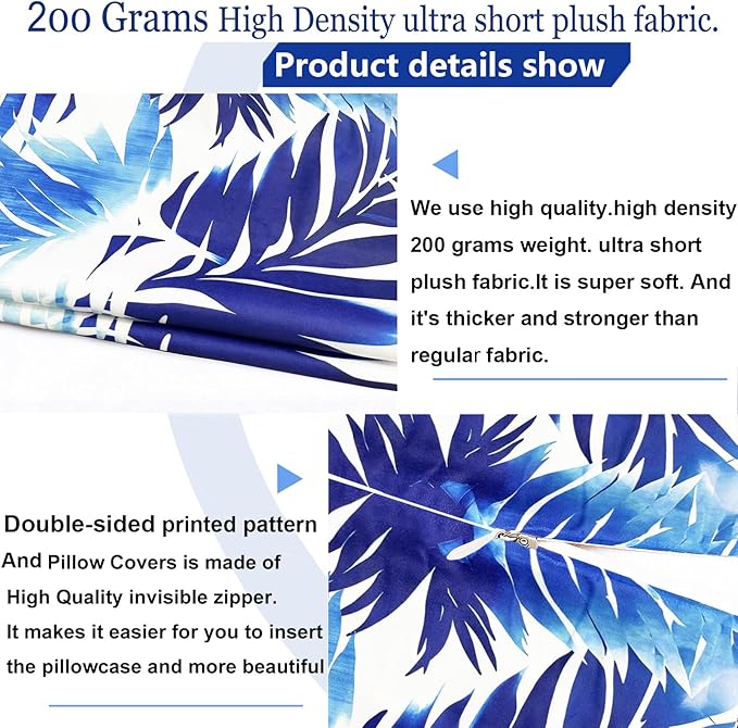Decorative Throw Pillow Covers Set of 2 Blue Leaves of Tropical Pillow Covers 18x18 inch Soft Short Plush Square Throw Pillows,Farmhouse Outdoor Pillow Covers for Couch Sofa Living Room