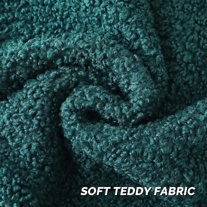 FUTEI Dark Green Throw Pillow Covers 24x24 Inch Set of 2,Furry Faux Fur Teddy Boucle Textured Cushion Covers,Soft Fluffy European Pillow Shams,Home Decor for Couch Bed Living Room Office Car