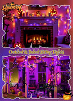 Brightown 4 Pack Solar Halloween String Lights, Total 184FT 480 LED Solar Lights Outdoor Waterproof Black Wire with 8 Modes, Solar Fairy Light for Garden Yard Patio Party Decors, Orange and Purple