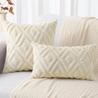 decorUhome Couch Throw Pillow Covers 22x22 Set of 2, Decorative Soft Plush Faux Wool Neutral Accent Pillow Covers for Bed Sofa Living Room, Beige