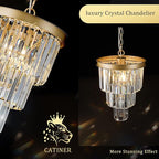 Modern Crystal Pendant Light for Kitchen Island, Mini Gold Crystal Light Fixture Luxury for Dining Room, K9 Ceiling Pendant Light 3 Tiers for Hallway Bedroom Closet