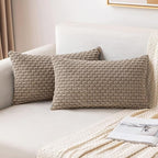 MIULEE Pack of 2 Decorative Lumbar Throw Pillow Covers 12x20 Inch Soft Boho Striped Textured Corduroy Pillow Covers Modern Farmhouse Home Decor for Couch Bed Sofa Living Room Neutral Light Brown