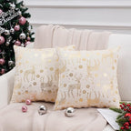 Topfinel Christmas Pillow Covers 22x22 Set of 2,Xmas Cream Velvet Snowflake Reindeer Decorative Pillow Case Winter Holiday Decor for Home Couch,White and Gold