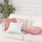 NiNi ALL Faux Fur Plush Throw Pillow Covers Pink 18x18 Inch Set of 2 Decorative Soft Plush Striped Couch Pillow Cover for Sofa Cushion Cases for Couch Bed Home Decor