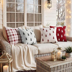 MIULEE Christmas Decorative Chenille Throw Pillow Covers, 18x18 Inch,White Red Tree, Set of 2 Cute Trees with Plaid Patterns Pillows for Sofa Couch Bedroom Chair Xmas Home Decor