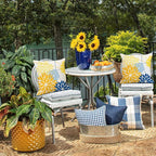 Yellow Blue Outdoor Pillow Cover 18X18 Inch Set of 2 Outdoor Waterproof Summer Floral Yellow Decorative Pillow case Decor for Couch Patio Funiture Garden Print Polyester Cushion Cover 01J18