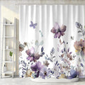 Sanzugh Purple Floral Shower Curtain, Cute Boho Watercolor Flower Wildflower Leaves Butterfly White Fabric Shower Curtains Set for Bathroom Decorative with Hooks 72 X 72 inch Spring Bath Decor
