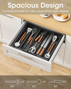 Aujen Silverware Organizer - Expandable Utensil Drawer Organizer with Non-Slip Pads, Adjustable Kitchen Drawer Organizer For Home, Apartment and Kitchen Essentials, Black, 13.6" x 1.4" x 11.0"~19.9"