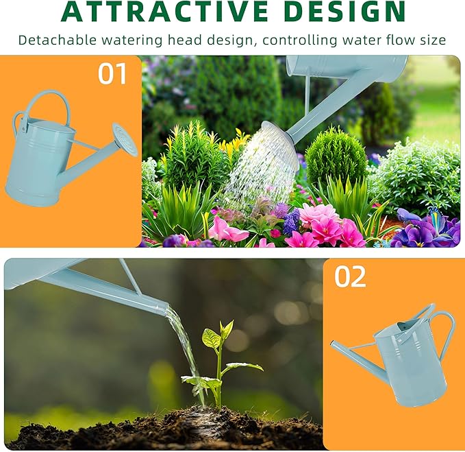 Galvanized Watering Can for Outdoor Indoor Plants, 1.7 Gallon Blue Decorative Countryside Style Water Can with Removable Spout, Metal Watering Can for Indoor Plants and Garden Flower
